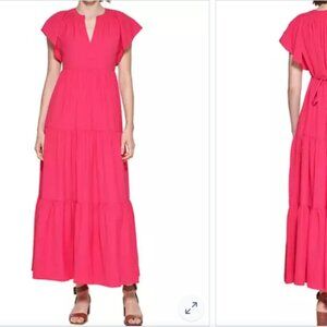 CALVIN KLEIN Tiered Midi Maxi Long Dress, Size 6, Lipstick Pink, NWT